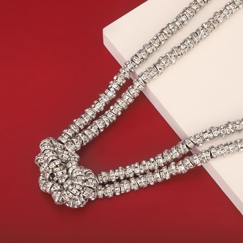 Statement Bib Knot Necklace, Bling Double-Layered Rhinestone Chunky Rondelle Beads Infinity Choker Collar Necklace for Women Trendy, Dress Prom Costume Christmas Party Formal4