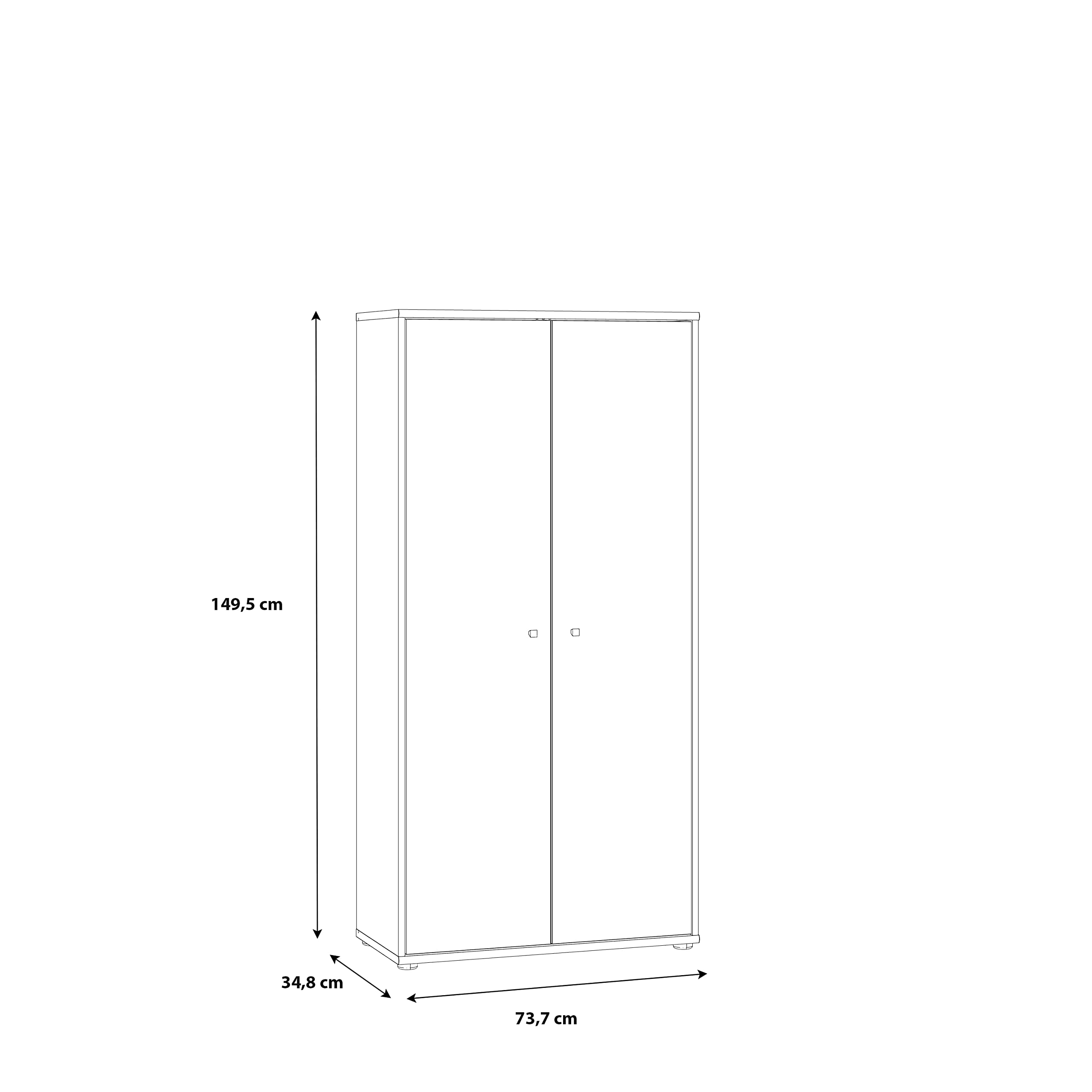Forte Tempra 2 Kommode mit 2 Türen, Holzwerkstoff, weiß, Bx H xT: 73,7 x 149,5 x 34,8 cm