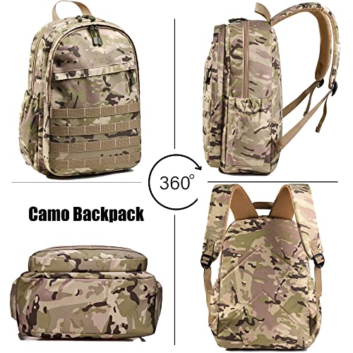 Wraifa Boys Backpack With Lunch Box Waterproof Kids School Bag Outdoor Travel Camping Daypack Camo Backpack For Boys Rucksack(Amy Green With Lunch Box, Small) #TOP5