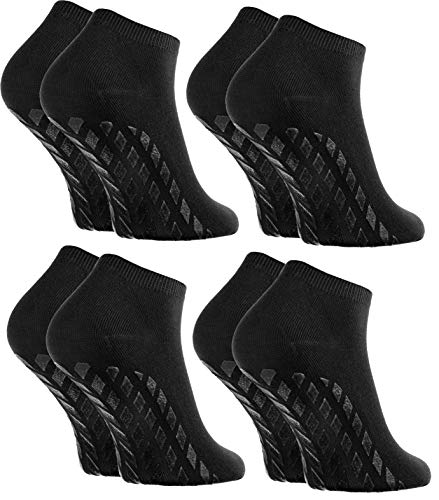 Rainbow Socks - Hombre Mujer Calcetines Cortos Antideslizantes de Bambu - 4 Pares - Negro - Talla 36-38