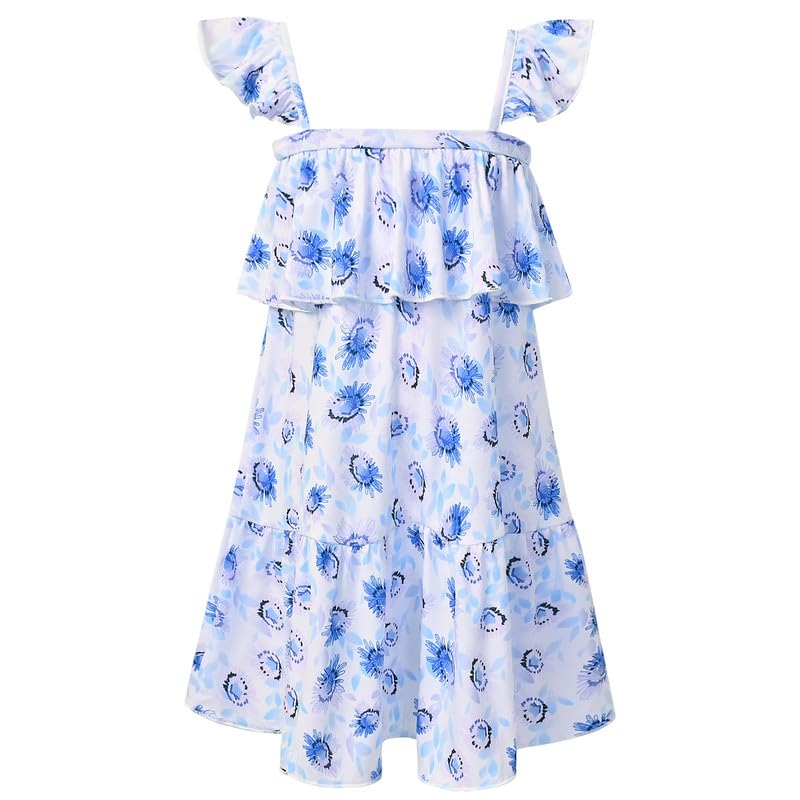 Mirawise Girls Flutter Sleeveless Dresses Tank Twirl Swing Party Dress Long Ruffle Summer Dress 6-13Y