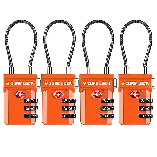 Image of SURE LOCK TSA Approved Luggage Locks with Open Alert Indicator, 3 Digit Combination Cable Travel Lock for Suitcase, Backpack, Gym Locker, Toolbox, Carry On & Travel Bag