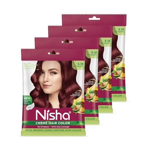 Image of Nisha Cream Permanent Hair Colour Full Grey Coverage (40g) Burgundy (Pack of 4)