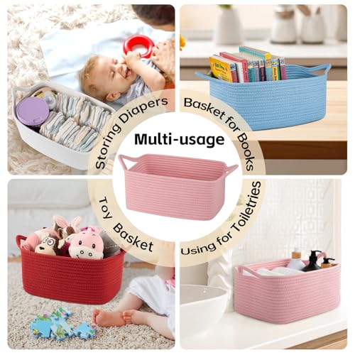 Image of OIAHOMY 19L Woven Basket, Gift Basket Empty with Gift Bags and Ribbons, Rope Baskets for Baby Showers, Storage Baskets with Handles for Nursery, Pet Toy Organizer - Pink