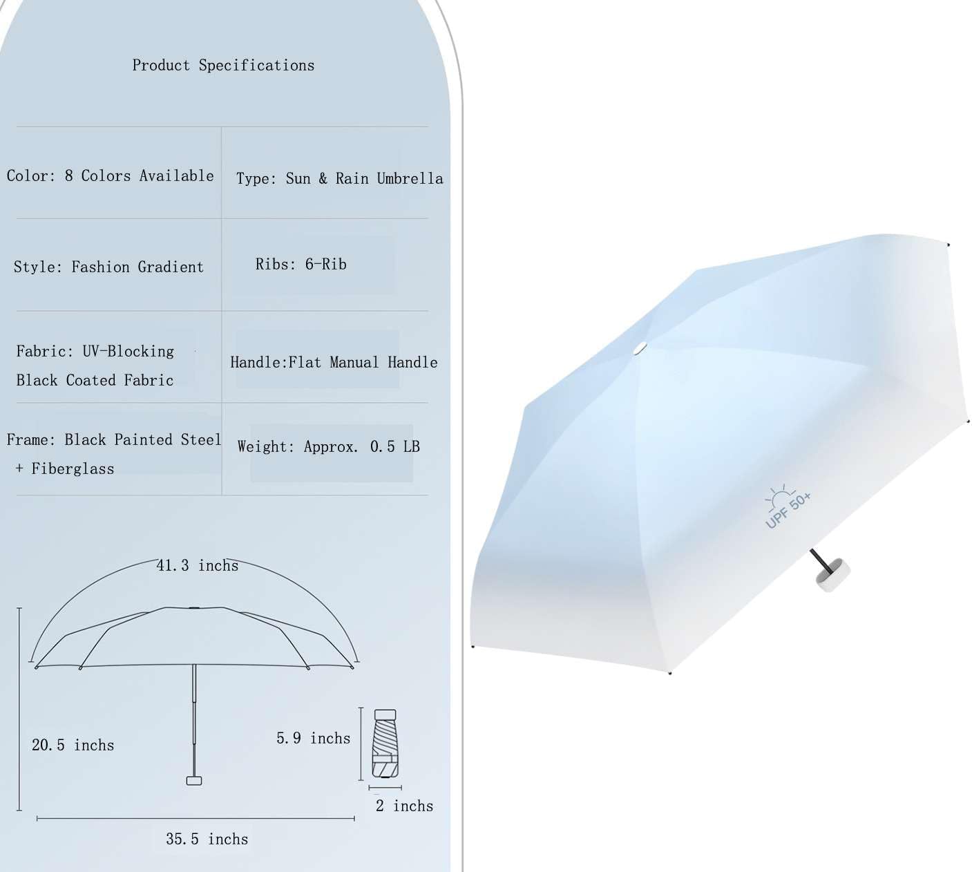 YYSPR Gradient Color Sun Protection Ultra-light Pocket Umbrella,5-folding Small Compact UV Mini Flat Umbrella