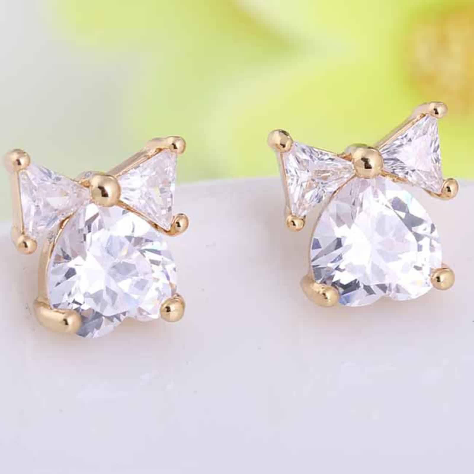 Orecchini Oro Giallo 14K Donna, Orecchino Lobo Trago Tragus Donna Nodo A Fiocco con Moissanite Cuore Piercing Orecchini Oro Giallo