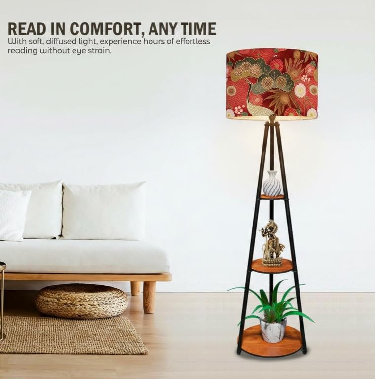 Image of Rellon Floor Lamp with 3 Storage Shelves, Metal FloorLamp for Living Room Standing Home Decoration FloorLamp Shade Reading for,Office,Kitchen,Bedroom (A7)