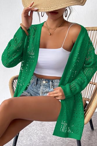 Image of Zeagoo Womens 2026 Summer Crochet Cardigan Sweaters Lightweight Long Sleeve Open Front Kimono Boho Knit Cover Ups