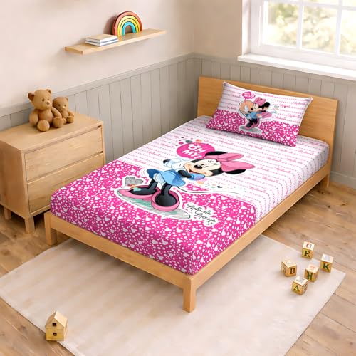 Image of Sassoon Disney Minnie Mouse Digital Printed, Cotton Single Bedsheet, 300 TC, 1 Pillow Cover, Fade Resistant, Bedsheet for Kid's Bedroom, (1.50m X 2.35m)