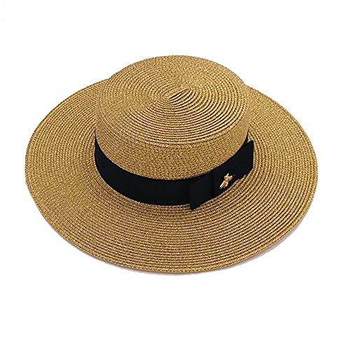 Spring and Summer New Retro Gold Woven bee Straw hat Ladies Sunscreen Travel Gold Silk Sun hat (Size : One Size) Spring and Summer New Retro Gold Woven bee Straw hat Ladies Sunscreen Travel Gold Silk Sun hat (Size : One Size)