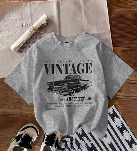 Image of Jawdrobe Cotton Blend Oversized Fit Half Sleeve Printed Round Neck T-Shirt for Women | Aesthetic Summer Wear
