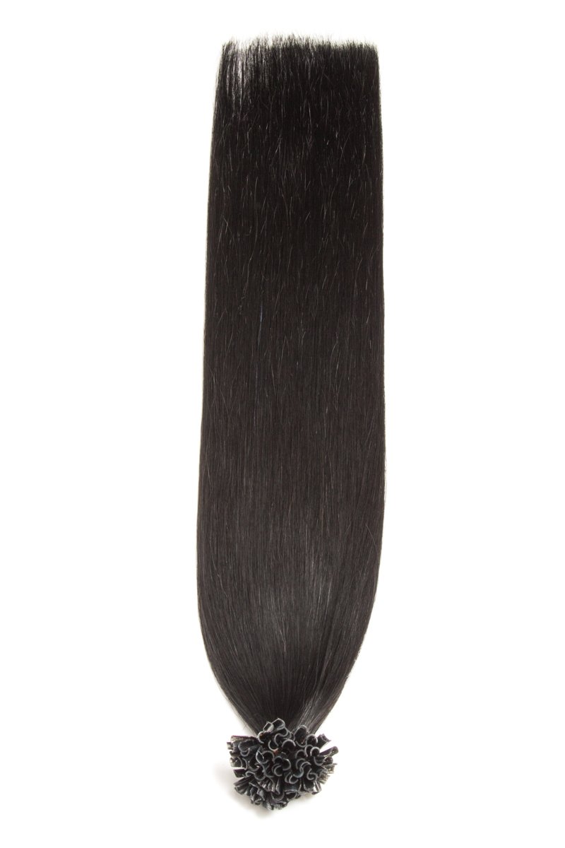 Schwarze Keratin Bonding Extensions 100% Remy Echthaar Human Hair - 250 x 0,5g 45cm Glatte Strähnen - Lange Haare Keratin Bondings U-Tip Haarverlängerung Haarverdichtung - Schwarz