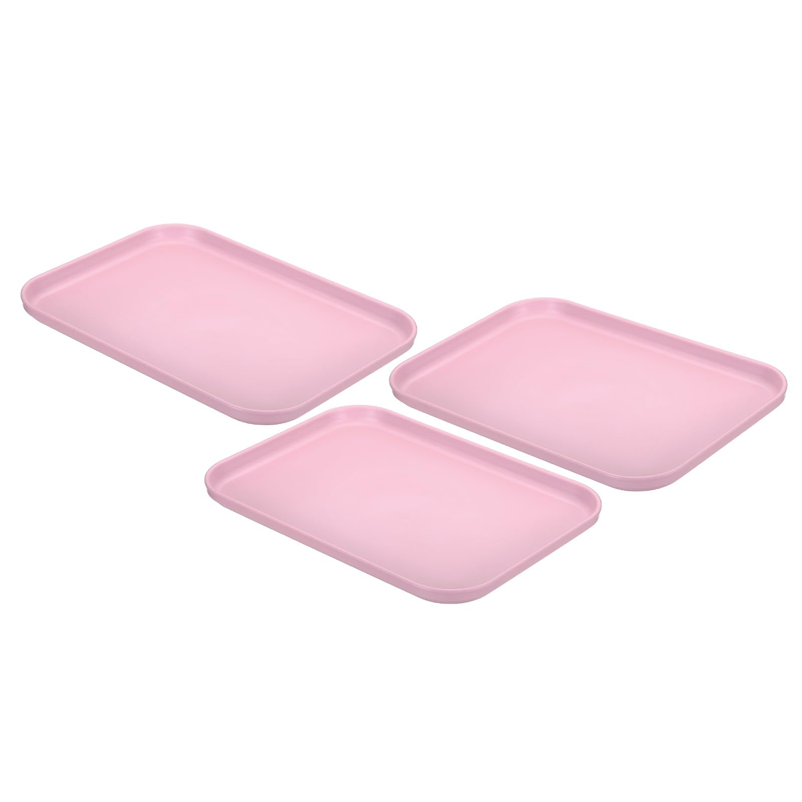 PATIKIL Plastic Fast Food Serving Tray, 3 Pcs 9.8" x 6.7" Reusable Rectangular Cafeteria Serving Platter for Party Kitchen Restaurant, Pink