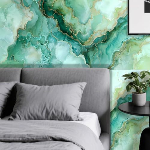 Image of Nuxovilar Green Marble Vein Wallpaper Peel Stick Vinyl 15.75x39.37