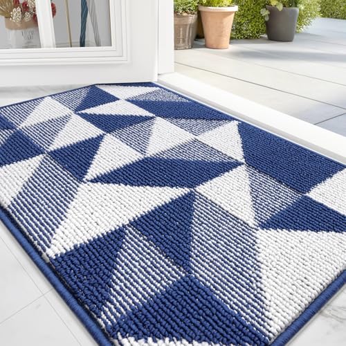 Image of OLANLY Door Mat Indoor Entrance Washable 32x20, Odor-Free Low-Profile Front Back Geometric Doormat, Absorbent Resist Dirt Entry Carpet, Easy to Clean Sturdy Inside Floor Mats for Entryway, Navy