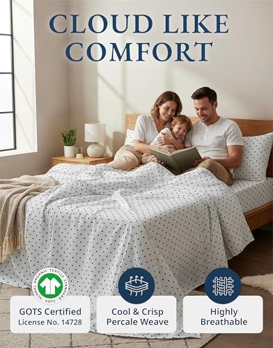 Image of LANE LINEN 100% Organic Cotton Twin Sheets Set - 3 PC Bedding Sheets & Pillowcases - Breathable & Cooling Bed Sheets - Deep Pocket up to 15 inch, Sheets for Twin Size Bed: Polka Dot (Black)