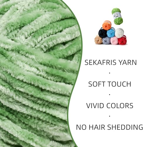 Image of 4 Pack Plush Chenille Chunky Yarn - Fluffy Velvet Yarn Crochet for Blanket Knitting and Crocheting - Soft Baby Yarns for Crocheting - Amigurumi Crochet Yarns 100g (87yds) (4 Avocado Green)