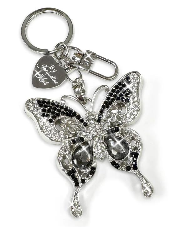 Jacqueline Kent JKKC221.SIBK Silver Black Butterfly Design Purse Charm or Keychain Fashion Accessory 4 Inches Overall