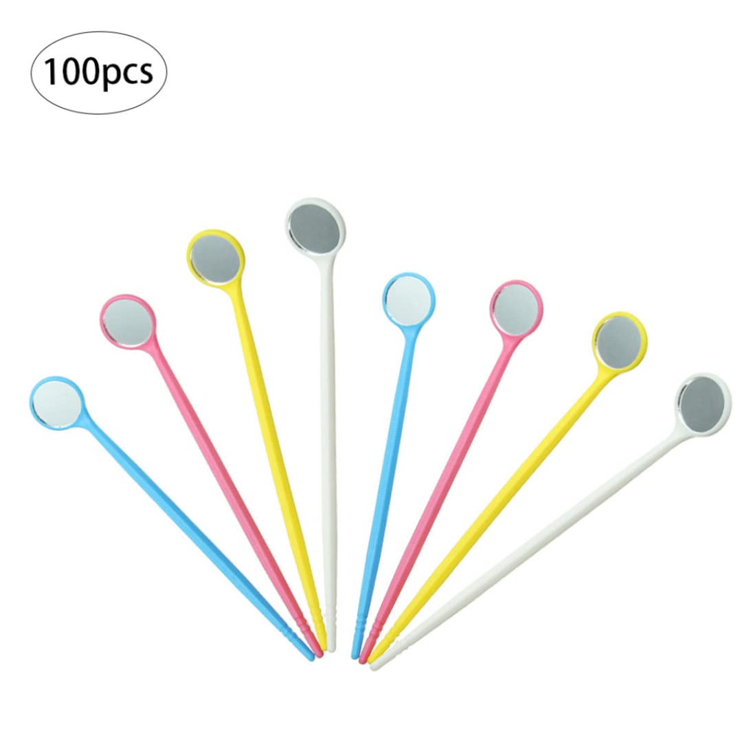 Miroir buccal, 100 pièces, miroir buccal jetable anti-buée, outils dentaires portables avec poignée antidérapante en PC, outil de retrait léger 6, 30x0, 79 pouces, couleur aléatoire