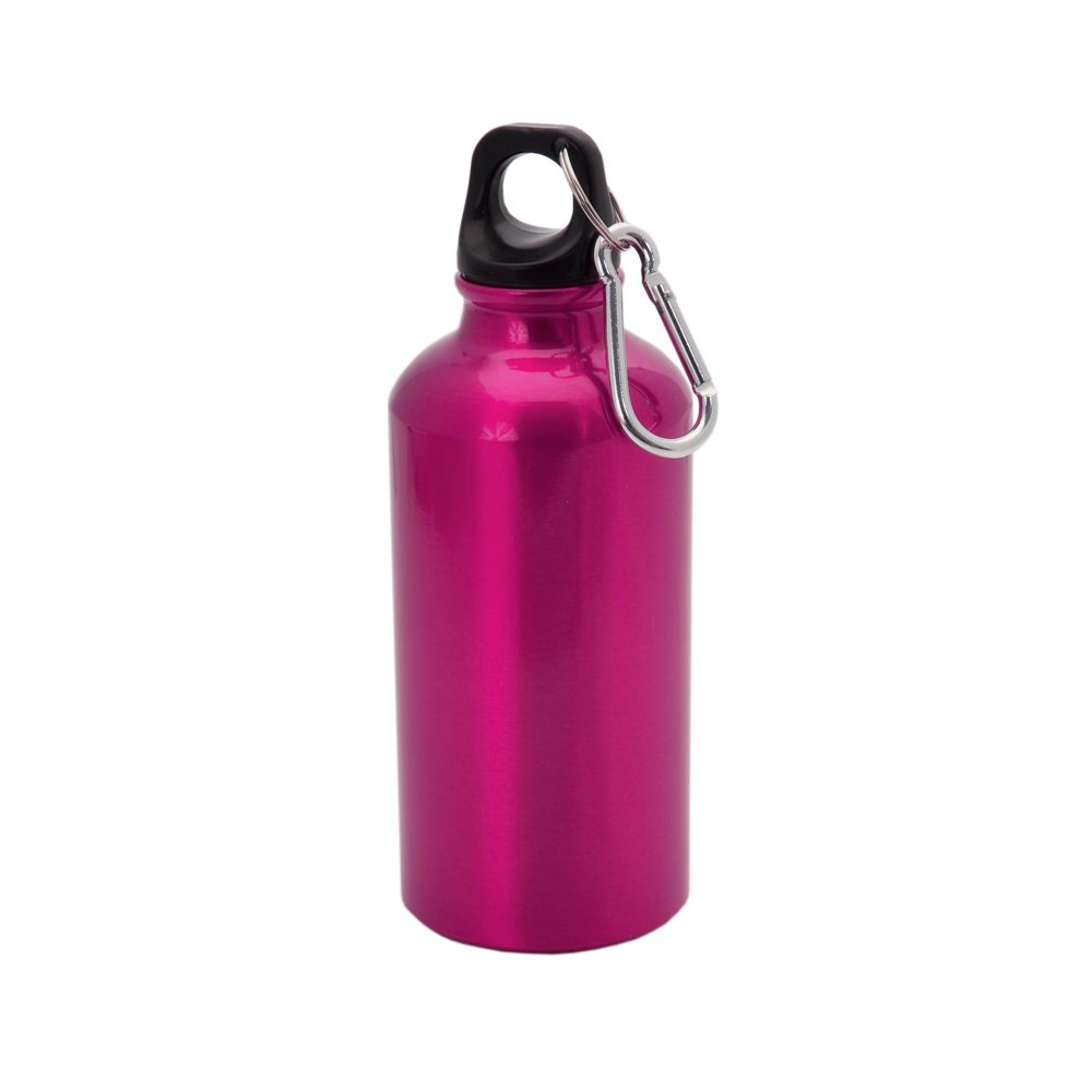 Aluminium Drinking Water Bottle with Screw cap and Carabiner, 400ml (Fuchsia) — image 1