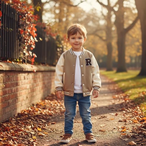 Image of Volunboy Kids Baseball Jacket Varsity Letterman Coat Fall Winter Fleece Bomber Vintage Outerwear