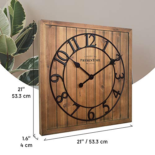 Presentime & Co 21" Farmhouse Square Shiplap Barn Door Wood Clock - Fir, Arabic Numeral #TOP6