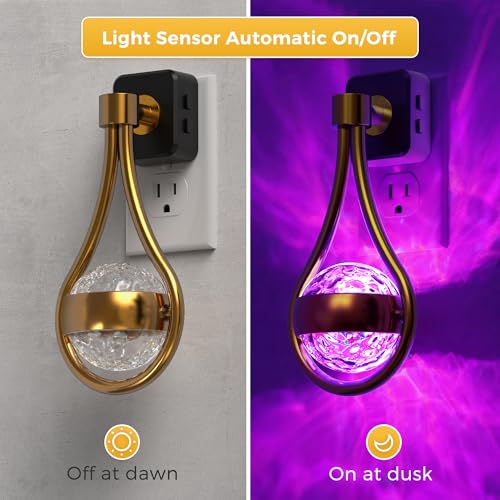 Image of L LOHAS LED Night Lights Plug Into Wall: 2 Pack Star Projector RGB Night Light with 10 Color Change, Dusk to Dawn Sensor, 330Rotating Globe Night Light for Bedroom, Hallway, Home Decor, Gaming Room