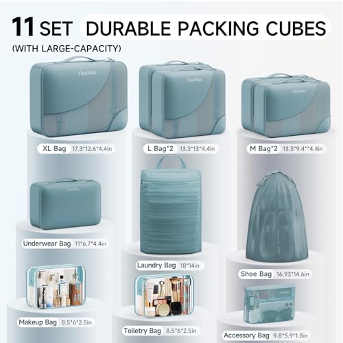 Image of OlarHike 11 Set Packing Cubes for Travel,Gifts for Women Mom,Anti-Tearing Suitcase Organizer,with Over 1000 pcs Mesh Holes,Vacation Essentials & Accessories for Cruise Ship