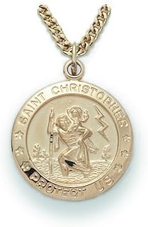 14K Gold-Plated Sterling Silver Saint Christopher Medal Patron Saint Pendant Necklace Religious Jewelry, 3/4 Inch, Sterling Silver