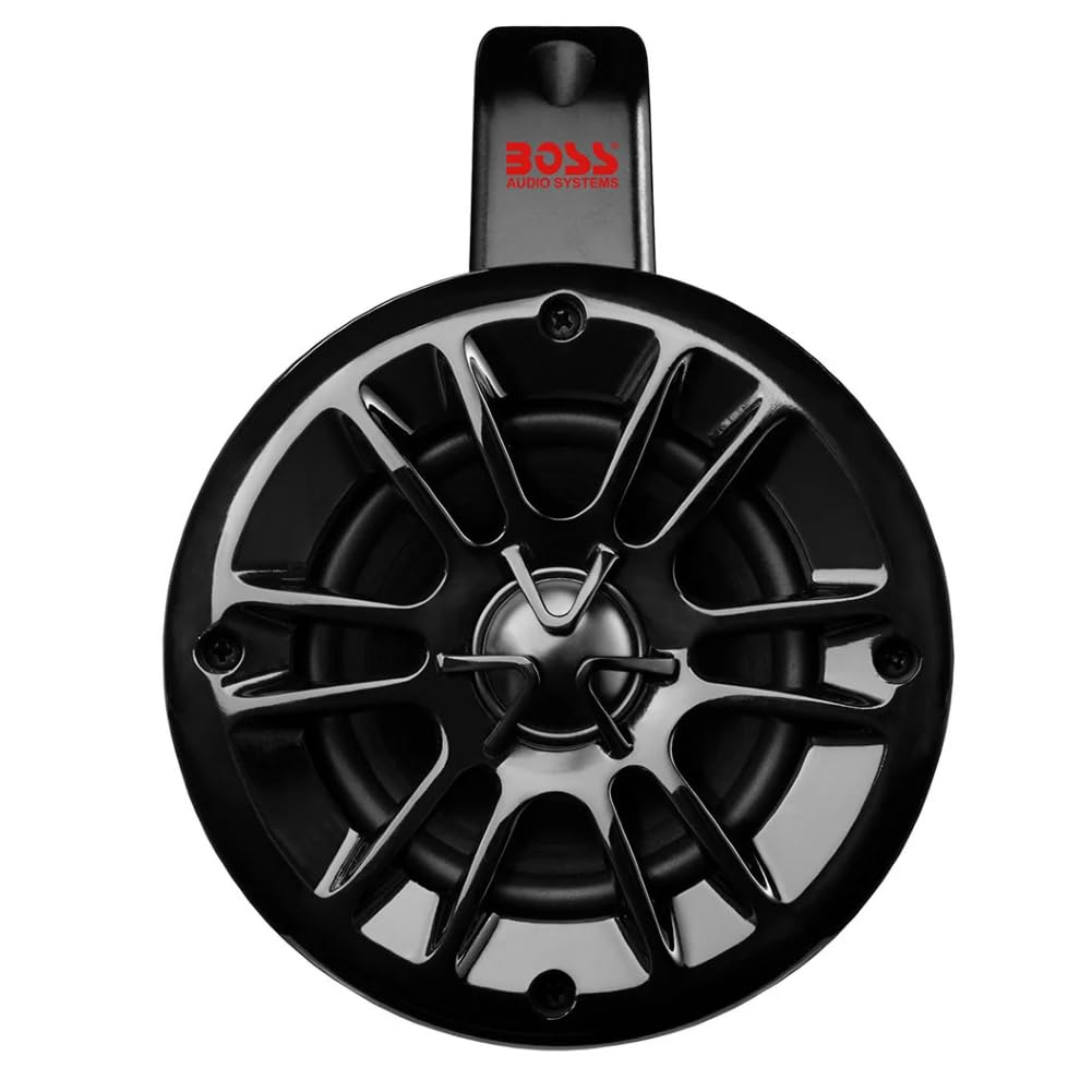 KIT Set pour Boss Audio Systems MRWT40 2 Haut-parleurs waketower Marins 2 Voies Noirs, utv Roll Bar, 10 cm 100 mm 4", 200 Watts rms 400 Watts Max, 4 ohms, étanches, pour Bateaux, par Paire