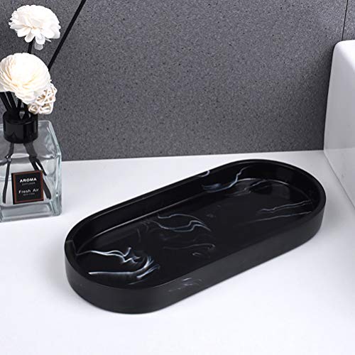 HEMOTON Bandeja decorativa para banheiro com estampa de mármore, bandeja de armazenamento oval, orga