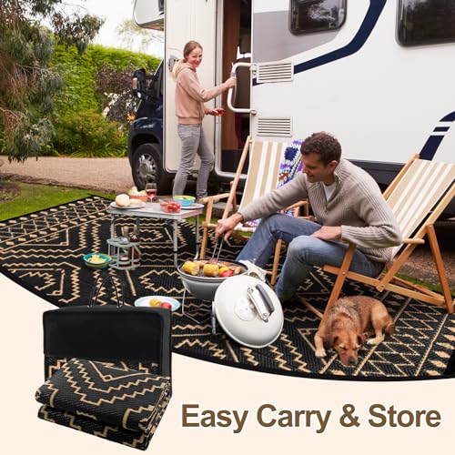 Wonnitar Waterproof 6x9 Outdoor Rug for Patio Clearance, Reversible Plastic Straw Rug Large Portable Camping RV Rug, Moroccan Outside Area Rug for Backyard Balcony Garden (Black & Brown,6'x9') by Wonnitar - Used condition - Image 5