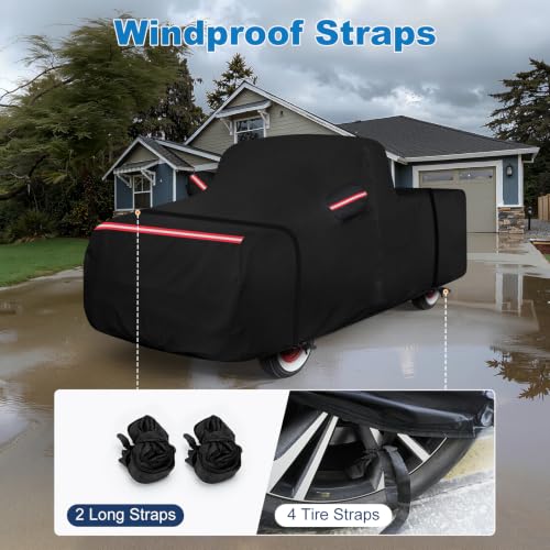 Image of QUNSUNUS F100 Truck Cover 1948-1983 and F150 1980-2003 Regular Cab Short&Standard Bed, Waterproof F100 Car Cover with Elastic Edge, All Weather F150 Cover with Straps and Zipper
