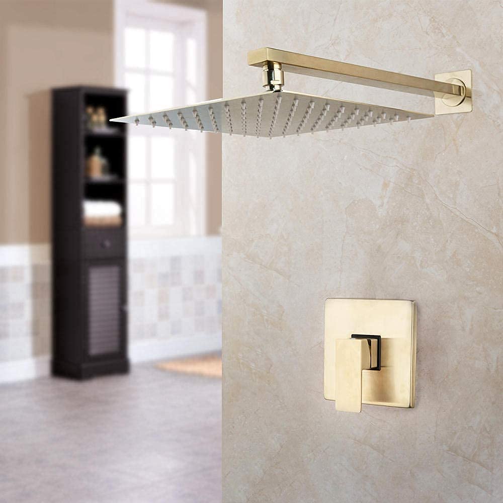Ensemble de douche en or brossé de luxe avec pommeau carré en laiton massif pour salle de bain