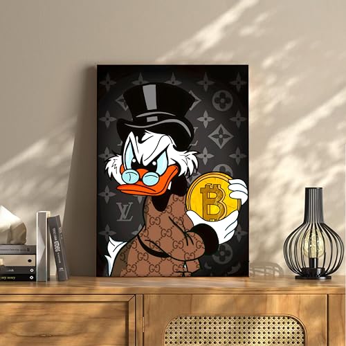 Image of Luxury Money Duck Pop Art Canvas Wall Art Painting For Living Room | Cartoon Style Crypto Wealth Wall Art Painting | Modern Graffiti Artwork for Home & Office Decor, 41x56 cm
