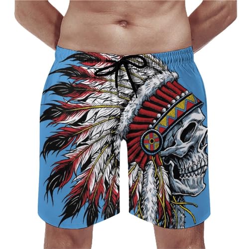 Shorts de bain homme crâne tribal maillot de bain séchage rapide swim trunk avec poches XL