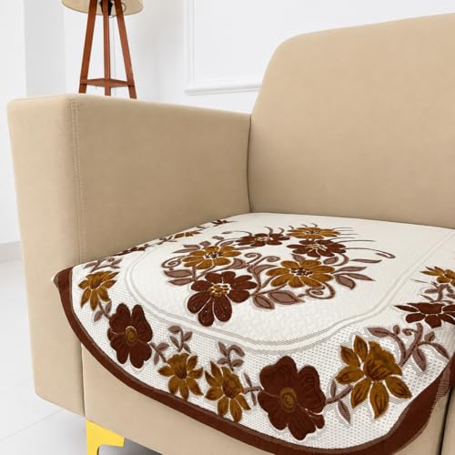 Image of Homerz Premium 'Surya Series' Sofa Cover | Stylish Sofa Protector | Net Fabric | Anti-Stain & Washable Slip Cover Exact Size Antislip (Daisy Brown, 1 Seater, Only Seat Cover)