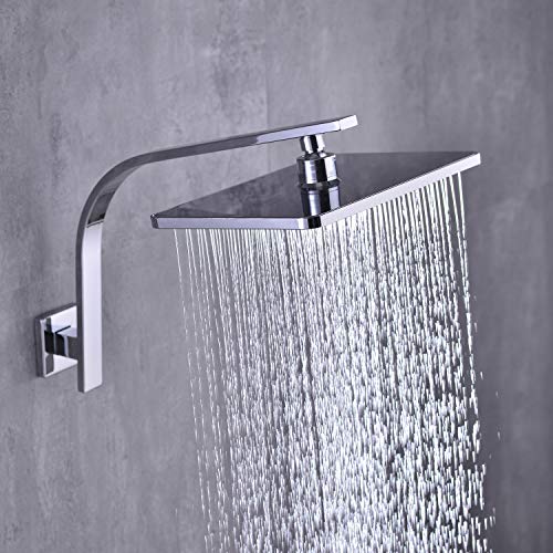 Trustmi Square Shower Arm With Flange 12 Inch C-Shape Arc Extension Pipe For Big Shower Head High Rise Replacement, Stainless Steel, Wall Mounted, Chrome #TOP4
