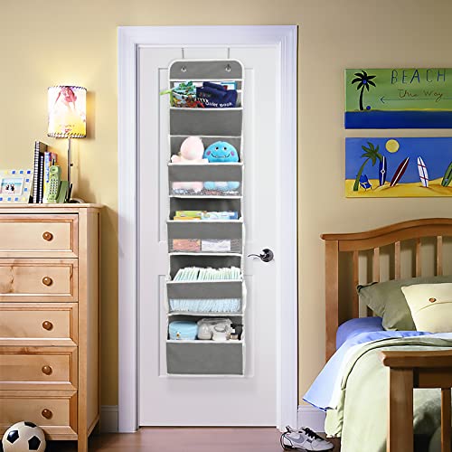 Galmaxs7 Over The Door Hanging Organizer With 5 Large Pockets And Metal Hooks, Nursery Back Of Door Storage Organizer Closet Door Organizer For Pantry Bathroom Laundry Bedroom Office, Grey #TOP5