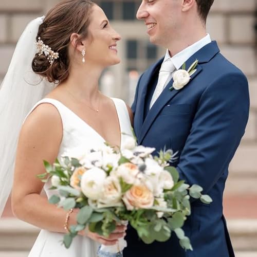 Haarschmuck Hochzeit, Braut Haarschmuck Blumen mit Perlen Kristall, Handgefertigt Eleganter Braut Haarkamm/Kopfschmuck/Haarclip für Damen und Frauen,Gold