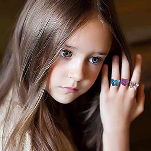 Skywisewin Childrens Pretend Play Jewelry Rings 30 Pcs Jewelry Adjustable Ring And Festival Dress Up Flash Rhinestone Heart Rings For Kids #TOP2