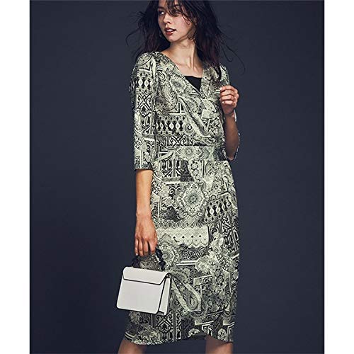 ラナン（Ranan） ペイズリー柄ジャージー素材カシュクールワンピース【モノトーンケイ/L】