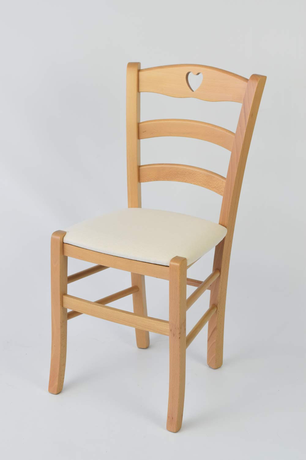 t m c s Tommychairs - Set 4 sillas Cuore para Cocina y Comedor, Estructura en Madera de Haya Color Natural y Asiento tapizado en Tejido Color Marfil