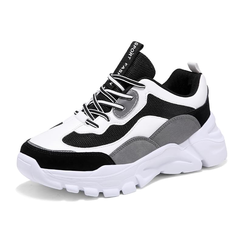 Women's Lace-Up Thick-Soled Lightweight Casual Shoes with Leather Upper and Breathable Sneakers Suitable for Daily Wear, Walking and Running