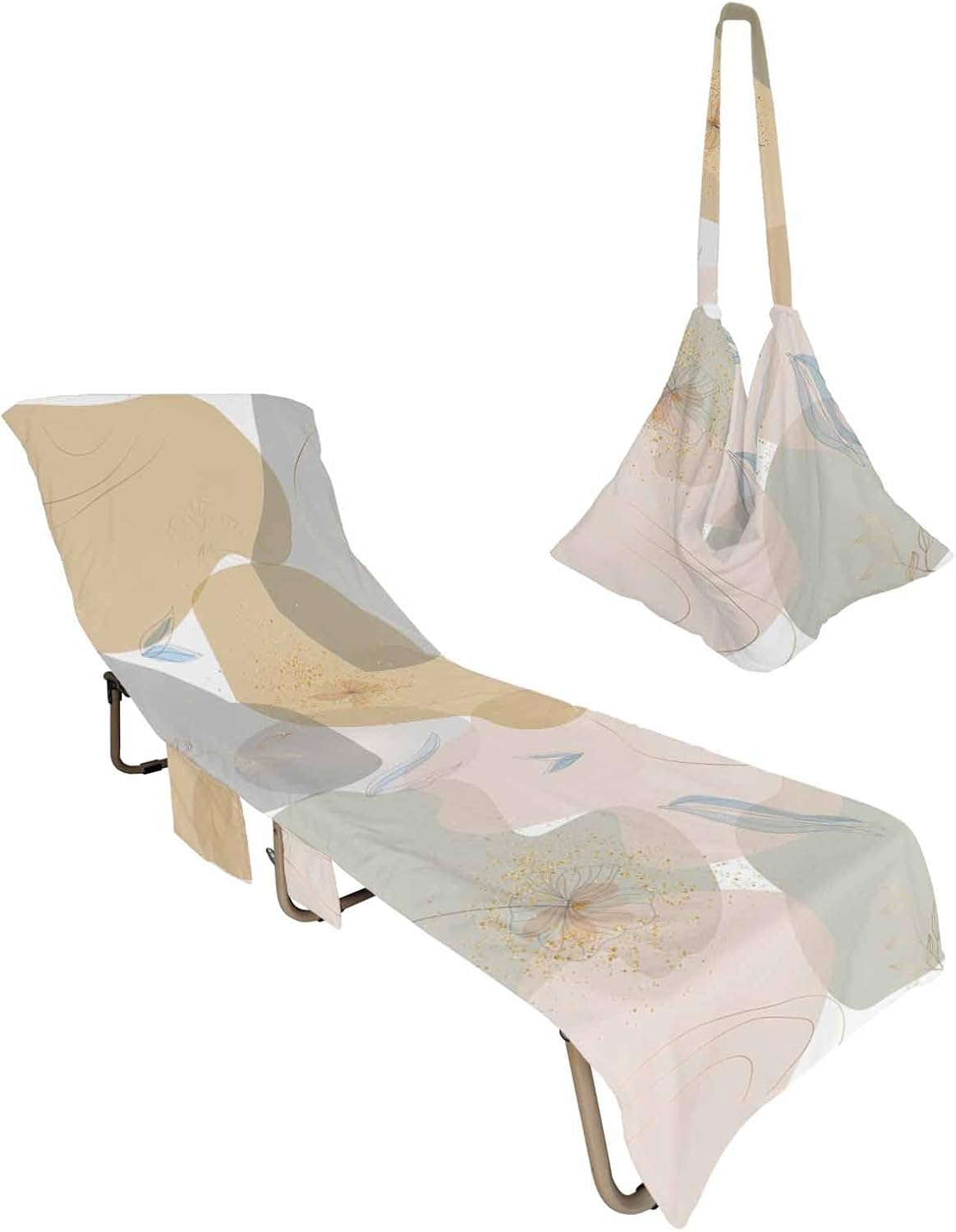 Flower Plants Beach Pool Patio Lounge Chaise Chair Cover Towel With Pockets,Absorbent & Quick Dry Microfiber Towel Cover Bag Summer Accessories for Sunbathing Vintage Spring Summer Middle Century