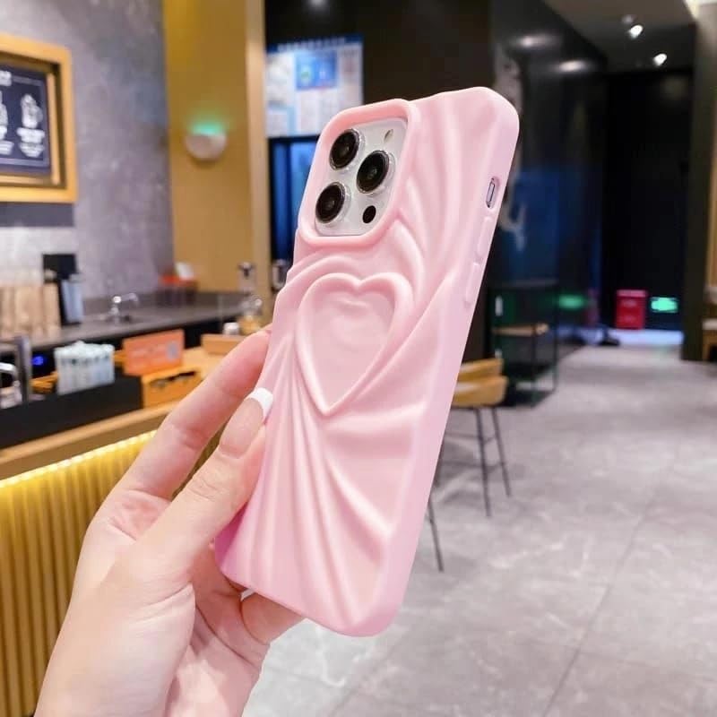 Image of COVERLY Heart Shape Design Back Case Cover for iPhone 12 Pro | Embossed Wrinkle Cute Silk Pattern | Love Trendy Matte TPU | Soft Silicone Fashion Aesthetic Cover for Girls & Women (Peach, Shockproof)
