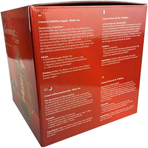 Creano Zestaw upominkowy z kwiatami herbaty  wiosenna herbata kwiatowa ze szklanym dzbankiem 500 ml i 6 porcjami białej herbaty, 7 szt., prezent świąteczny
