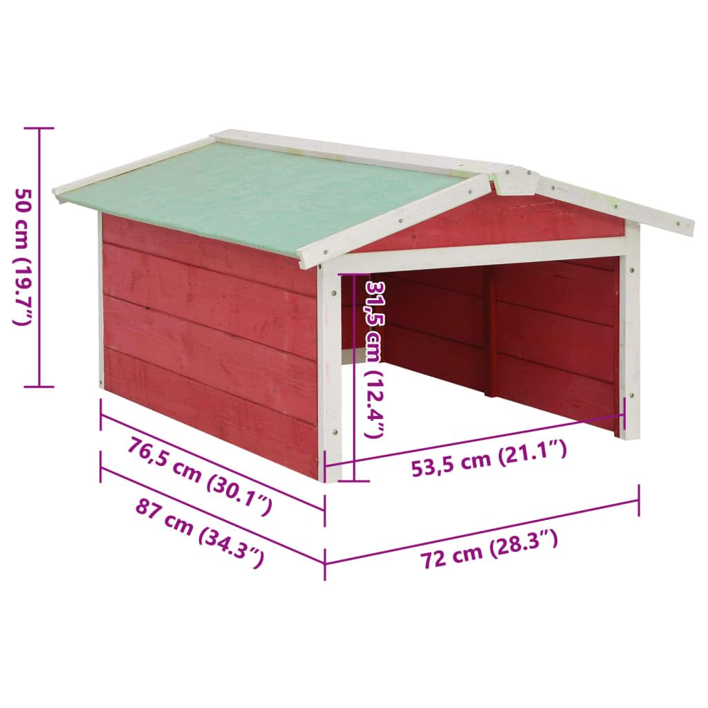 vidaXL Caseta de Cortacésped Robótico Cobertizo Cubierta Cabaña Tejado Refujo Protección Maquinaria Jardín Patio Rojo y Blanco Madera Abeto