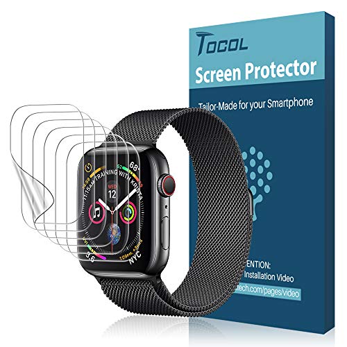 [6 Pack] TOCOL for Apple Watch Screen Protector 40mm Series 4 Max Coverage HD Clear Bubble-Free iWatch 40mm Film with Lifetime Replacement Warranty