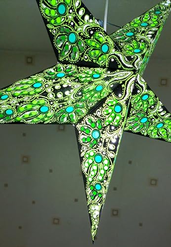 Image of Paper Star Lantern Lampshade, 60 cm, Hanging Decorations for Christmas, Wedding, Home, Party (Green, Black)
